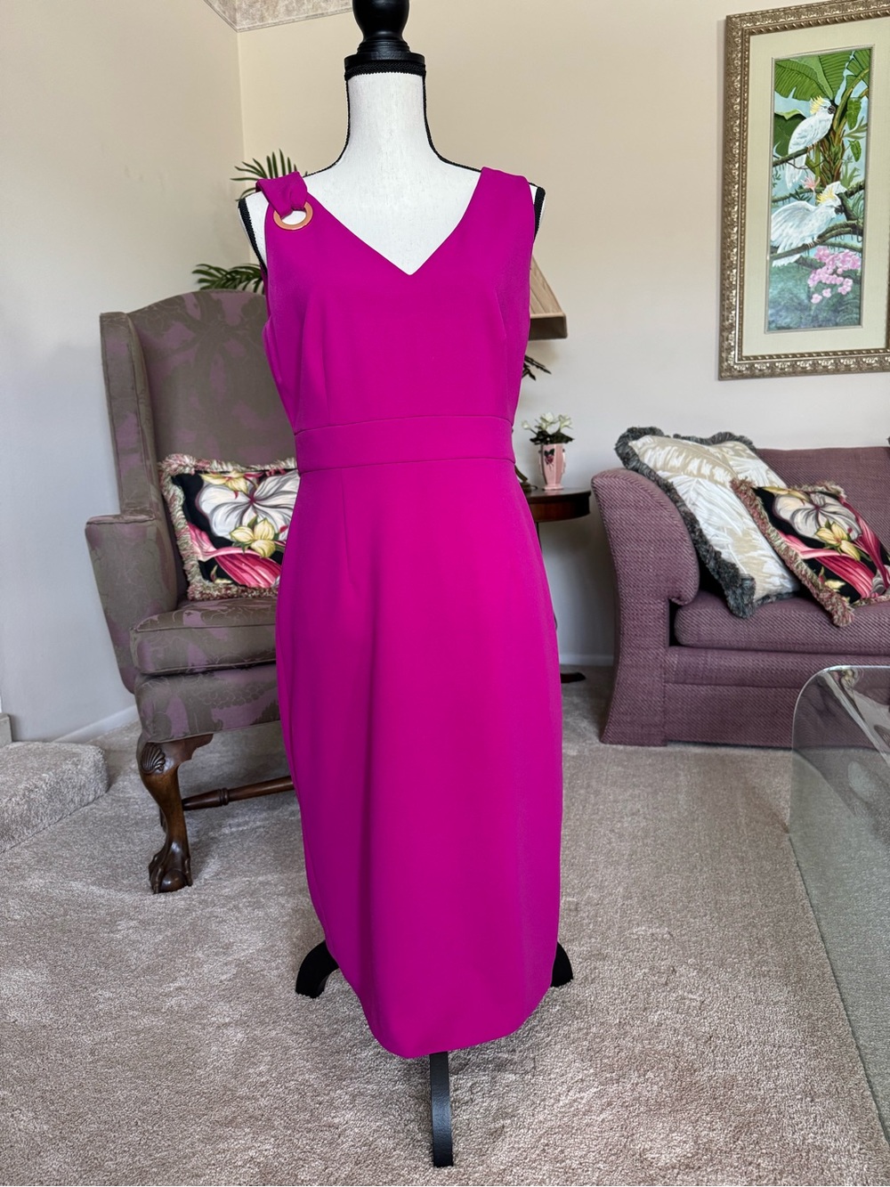 Ivanka Trump Magenta Sleeveless V-Neck Midi Sheath Dress
